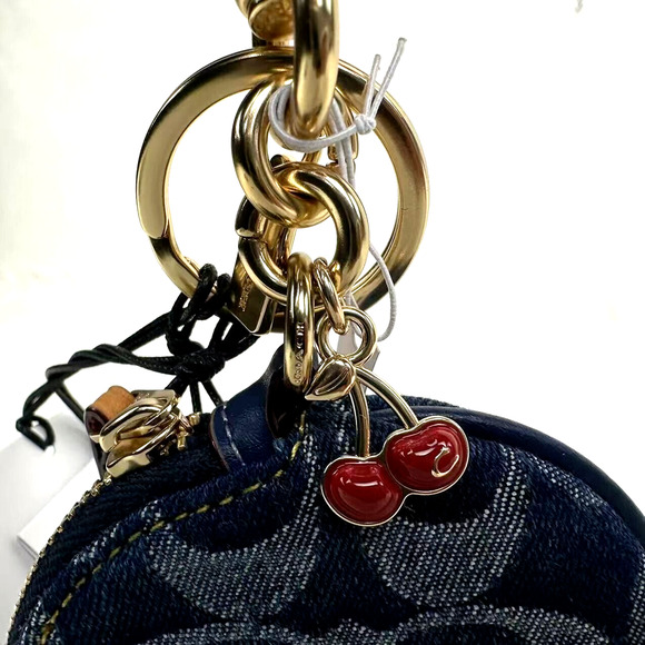 Coach Circular Coin Pouch Bag Charm In Signature Gold/Denim/Natural NWT CZ256 - Picture 7 of 10